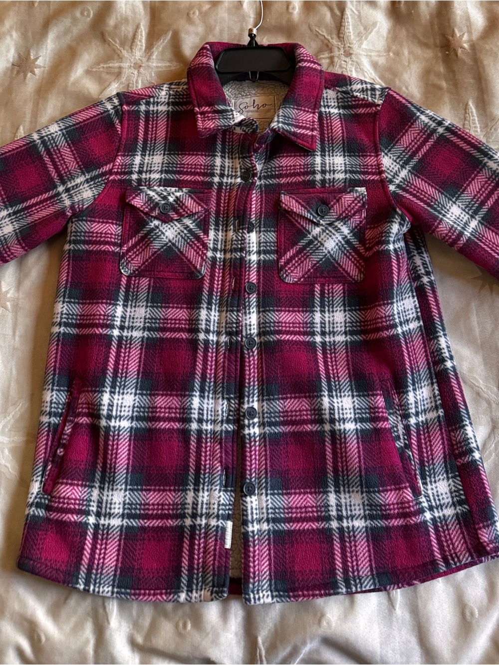 Soho womens Fuchsia Plaid Button-Front Shacket
